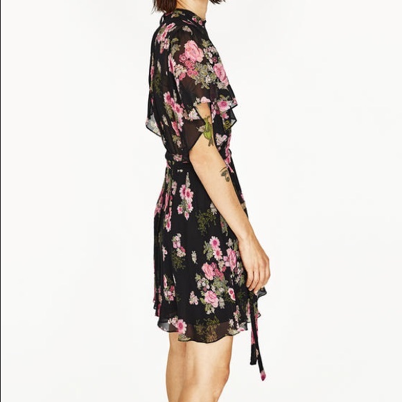 Nwot Zara Black Floral Printed Flowy Mini Dress - Picture 5 of 7